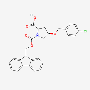 molecular formula C27H24ClNO5 B8178232 (2S,4R)-4-[(4-chlorophenyl)methoxy]-1-(9H-fluoren-9-ylmethoxycarbonyl)pyrrolidine-2-carboxylic acid 