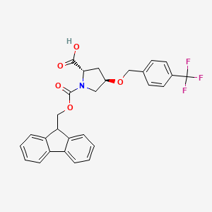 molecular formula C28H24F3NO5 B8178254 (2S,4R)-1-(9H-fluoren-9-ylmethoxycarbonyl)-4-[[4-(trifluoromethyl)phenyl]methoxy]pyrrolidine-2-carboxylic acid 