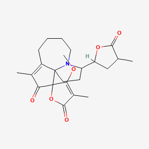 molecular formula C23H29NO6 B8178316 (3S,11R,11aR)-3'-Methoxy-4',9-dimethyl-3beta-[[(2S,4S)-4-methyl-5-oxotetrahydrofuran]-2-yl]-2,3,5,6,7,8-hexahydrospiro[1H-cyclopenta[b]pyrrolo[1,2-a]azepine-11(10H),2'(5'H)-furan]-5',10-dione 