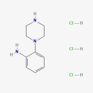 molecular formula C10H18Cl3N3 B8178543 2-(1-Piperazino)aniline trihydrochloride 