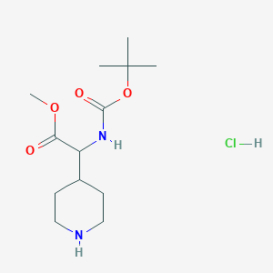 molecular formula C13H25ClN2O4 B8178574 Methyl 2-((tert-butoxycarbonyl)amino)-2-(piperidin-4-yl)acetate hydrochloride 
