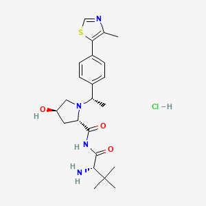 molecular formula C23H33ClN4O3S B8179339 (2S,4R)-N-((S)-2-amino-3,3-dimethylbutanoyl)-4-hydroxy-1-((S)-1-(4-(4-methylthiazol-5-yl)phenyl)ethyl)pyrrolidine-2-carboxamide hydrochloride 