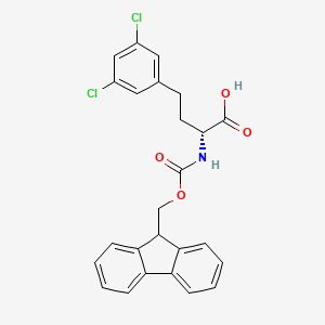 molecular formula C25H21Cl2NO4 B8179682 (2R)-4-(3,5-dichlorophenyl)-2-(9H-fluoren-9-ylmethoxycarbonylamino)butanoic acid 