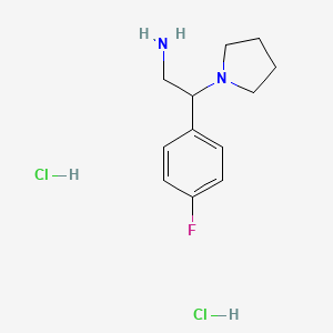 molecular formula C12H19Cl2FN2 B8179746 2-(4-Fluorophenyl)-2-(pyrrolidin-1-yl)ethanamine 2HCl 