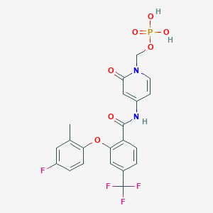 molecular formula C21H17F4N2O7P B8179964 (4-(2-(4-fluoro-2-methylphenoxy)-4-(trifluoromethyl)benzamido)-2-oxopyridin-1(2H)-yl)methyl dihydrogen phosphate 