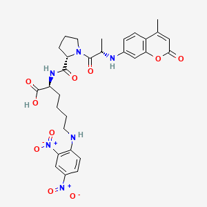 molecular formula C30H34N6O10 B8180041 (2S)-6-(2,4-dinitroanilino)-2-[[(2S)-1-[(2S)-2-[(4-methyl-2-oxochromen-7-yl)amino]propanoyl]pyrrolidine-2-carbonyl]amino]hexanoic acid 