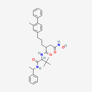molecular formula C34H43N3O4 B8180379 N1-[(1S)-2,2-Dimethyl-1-[[[(1R)-1-phenylethyl]amino]carbonyl]propyl]-N4-hydroxy-2-[3-(2-methyl[1,1'-biphenyl]-4-yl)propyl]-butanediamine 