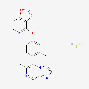 molecular formula C21H18N4O2S B8180436 4-[3-Methyl-4-(6-methylimidazo[1,2-a]pyrazin-5-yl)phenoxy]furo[3,2-c]pyridine;sulfane 