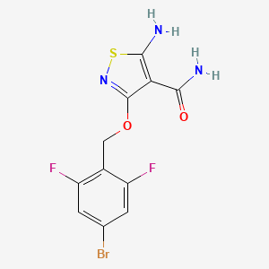 molecular formula C11H8BrF2N3O2S B8180453 5-Amino-3-((4-bromo-2,6-difluorobenzyl)oxy)isothiazole-4-carboxamide 