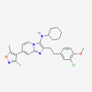 molecular formula C27H31ClN4O2 B8180657 2-[2-(3-chloro-4-methoxyphenyl)ethyl]-N-cyclohexyl-7-(3,5-dimethyl-1,2-oxazol-4-yl)imidazo[1,2-a]pyridin-3-amine 