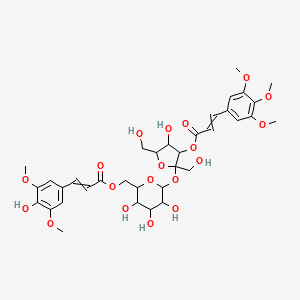 molecular formula C35H44O19 B8180772 [3,4,5-Trihydroxy-6-[4-hydroxy-2,5-bis(hydroxymethyl)-3-[3-(3,4,5-trimethoxyphenyl)prop-2-enoyloxy]oxolan-2-yl]oxyoxan-2-yl]methyl 3-(4-hydroxy-3,5-dimethoxyphenyl)prop-2-enoate 