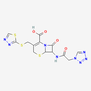 molecular formula C13H12N8O4S3 B8180807 8-Oxo-7-(1H-tetrazol-1-ylacetylamino)-3-(1,3,4-thiadiazol-2-ylthiomethyl)-5-thia-1-azabicyclo[4.2.0]oct-2-ene-2-carboxylic acid 