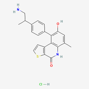 molecular formula C21H21ClN2O2S B8180831 9-[4-(1-aminopropan-2-yl)phenyl]-8-hydroxy-6-methyl-5H-thieno[2,3-c]quinolin-4-one;hydrochloride 