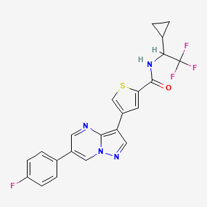 molecular formula C22H16F4N4OS B8180866 N-(1-cyclopropyl-2,2,2-trifluoroethyl)-4-[6-(4-fluorophenyl)pyrazolo[1,5-a]pyrimidin-3-yl]thiophene-2-carboxamide 