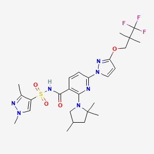 molecular formula C26H34F3N7O4S B8180868 N-(1,3-dimethylpyrazol-4-yl)sulfonyl-6-[3-(3,3,3-trifluoro-2,2-dimethylpropoxy)pyrazol-1-yl]-2-(2,2,4-trimethylpyrrolidin-1-yl)pyridine-3-carboxamide 