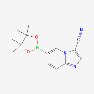 molecular formula C14H16BN3O2 B8180941 6-(4,4,5,5-Tetramethyl-1,3,2-dioxaborolan-2-yl)imidazo[1,2-a]pyridine-3-carbonitrile 
