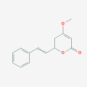molecular formula C14H14O3 B8181765 4-Methoxy-2-(2-phenylethenyl)-2,3-dihydropyran-6-one 