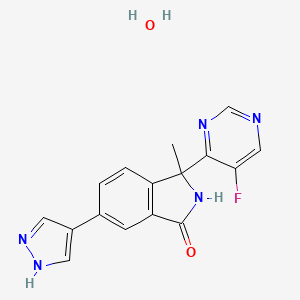 molecular formula C16H14FN5O2 B8181770 3-(5-fluoropyrimidin-4-yl)-3-methyl-6-(1H-pyrazol-4-yl)-2H-isoindol-1-one;hydrate 