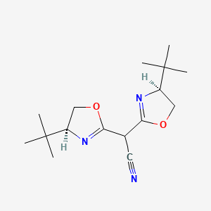 molecular formula C16H25N3O2 B8181970 2,2-Bis((S)-4-(tert-butyl)-4,5-dihydrooxazol-2-yl)acetonitrile 