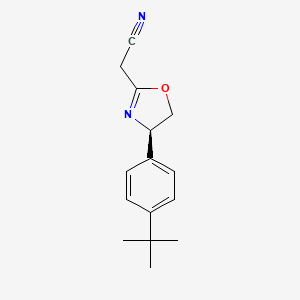 molecular formula C15H18N2O B8182040 (R)-2-(4-(4-(tert-Butyl)phenyl)-4,5-dihydrooxazol-2-yl)acetonitrile 