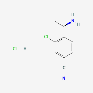 molecular formula C9H10Cl2N2 B8182115 (R)-4-(1-Aminoethyl)-3-chlorobenzonitrile hydrochloride 