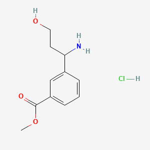molecular formula C11H16ClNO3 B8182270 Methyl 3-(1-amino-3-hydroxypropyl)benzoate hydrochloride 