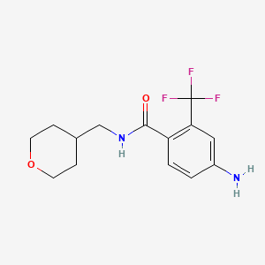 molecular formula C14H17F3N2O2 B8182434 4-Amino-N-((tetrahydro-2H-pyran-4-yl)methyl)-2-(trifluoromethyl)benzamide 