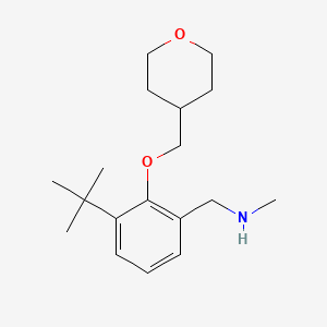 molecular formula C18H29NO2 B8182637 1-(3-(tert-Butyl)-2-((tetrahydro-2H-pyran-4-yl)methoxy)phenyl)-N-methylmethanamine 