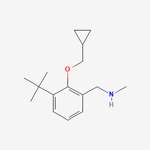 molecular formula C16H25NO B8182661 1-(3-(tert-Butyl)-2-(cyclopropylmethoxy)phenyl)-N-methylmethanamine 