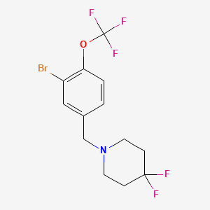 molecular formula C13H13BrF5NO B8183193 1-(3-Bromo-4-(trifluoromethoxy)benzyl)-4,4-difluoropiperidine 