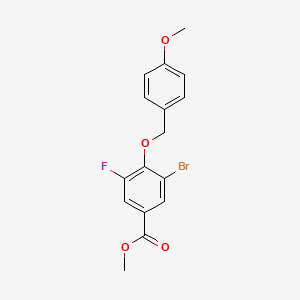 molecular formula C16H14BrFO4 B8183357 Methyl 3-bromo-5-fluoro-4-(((4-(methyloxy)phenyl)methyl)oxy)benzoate 