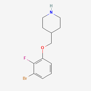 molecular formula C12H15BrFNO B8183500 4-((3-Bromo-2-fluorophenoxy)methyl)piperidine 