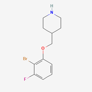 molecular formula C12H15BrFNO B8183516 4-((2-Bromo-3-fluorophenoxy)methyl)piperidine 