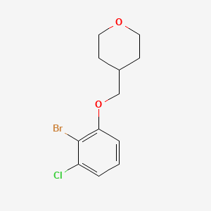 molecular formula C12H14BrClO2 B8183557 4-((2-Bromo-3-chlorophenoxy)methyl)tetrahydro-2H-pyran 