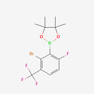 molecular formula C13H14BBrF4O2 B8183655 2-Bromo-6-fluoro-3-trifluoromethylphenylboronic acid pinacol ester 