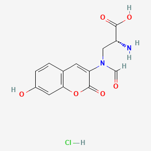 molecular formula C13H13ClN2O6 B8183804 (2R)-2-amino-3-[formyl-(7-hydroxy-2-oxochromen-3-yl)amino]propanoic acid;hydrochloride 