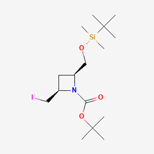 molecular formula C16H32INO3Si B8184014 tert-butyl (2S,4R)-2-[[tert-butyl(dimethyl)silyl]oxymethyl]-4-(iodomethyl)azetidine-1-carboxylate 