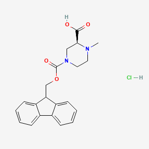 molecular formula C21H23ClN2O4 B8184654 (2S)-4-(9H-fluoren-9-ylmethoxycarbonyl)-1-methylpiperazine-2-carboxylic acid;hydrochloride 