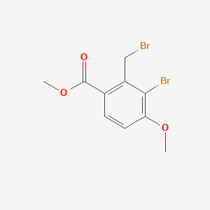 molecular formula C10H10Br2O3 B8184788 3-Bromo-2-bromomethyl-4-methoxy-benzoic acid methyl ester 