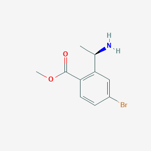 molecular formula C10H12BrNO2 B8185138 (R)-2-(1-Amino-ethyl)-4-bromo-benzoic acid methyl ester 