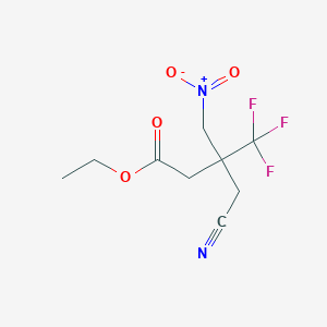molecular formula C9H11F3N2O4 B8185373 4-Cyano-3-nitromethyl-3-trifluoromethyl-butyric acid ethyl ester 