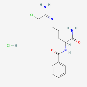 molecular formula C14H20Cl2N4O2 B8185658 N-[1-(Aminocarbonyl)-4-[(2-chloro-1-iminoethyl)amino]butyl]-benzamide hydrochloride 