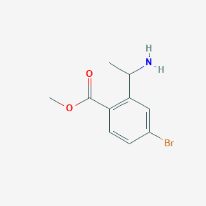 molecular formula C10H12BrNO2 B8185683 2-(1-Amino-ethyl)-4-bromo-benzoic acid methyl ester 