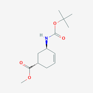 molecular formula C13H21NO4 B8185900 trans-5-Boc-amino-cyclohex-3-enecarboxylic acid methyl ester 