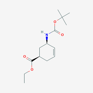 molecular formula C14H23NO4 B8186210 cis-5-Boc-amino-cyclohex-3-enecarboxylic acid ethyl ester 
