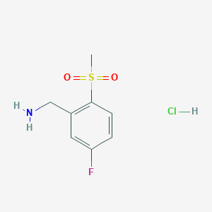 molecular formula C8H11ClFNO2S B8186376 5-Fluoro-2-methanesulfonyl-benzylamine hydrochloride 