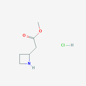 molecular formula C6H12ClNO2 B8187348 Methyl 2-(azetidin-2-yl)acetate hydrochloride 