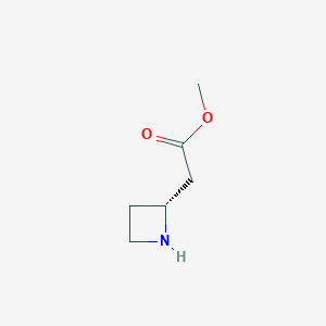 molecular formula C6H11NO2 B8187352 (R)-Azetidin-2-yl-acetic acid methyl ester 