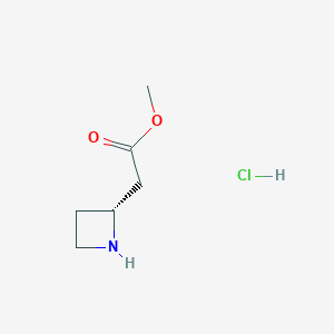 molecular formula C6H12ClNO2 B8187357 methyl 2-[(2R)-azetidin-2-yl]acetate;hydrochloride 