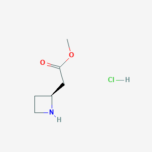 molecular formula C6H12ClNO2 B8187361 (S)-Azetidin-2-yl-acetic acid methyl ester hydrochloride 
